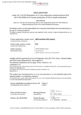 Declaration for IVD Regulation (EU) 2017/746 – NGS Workflow